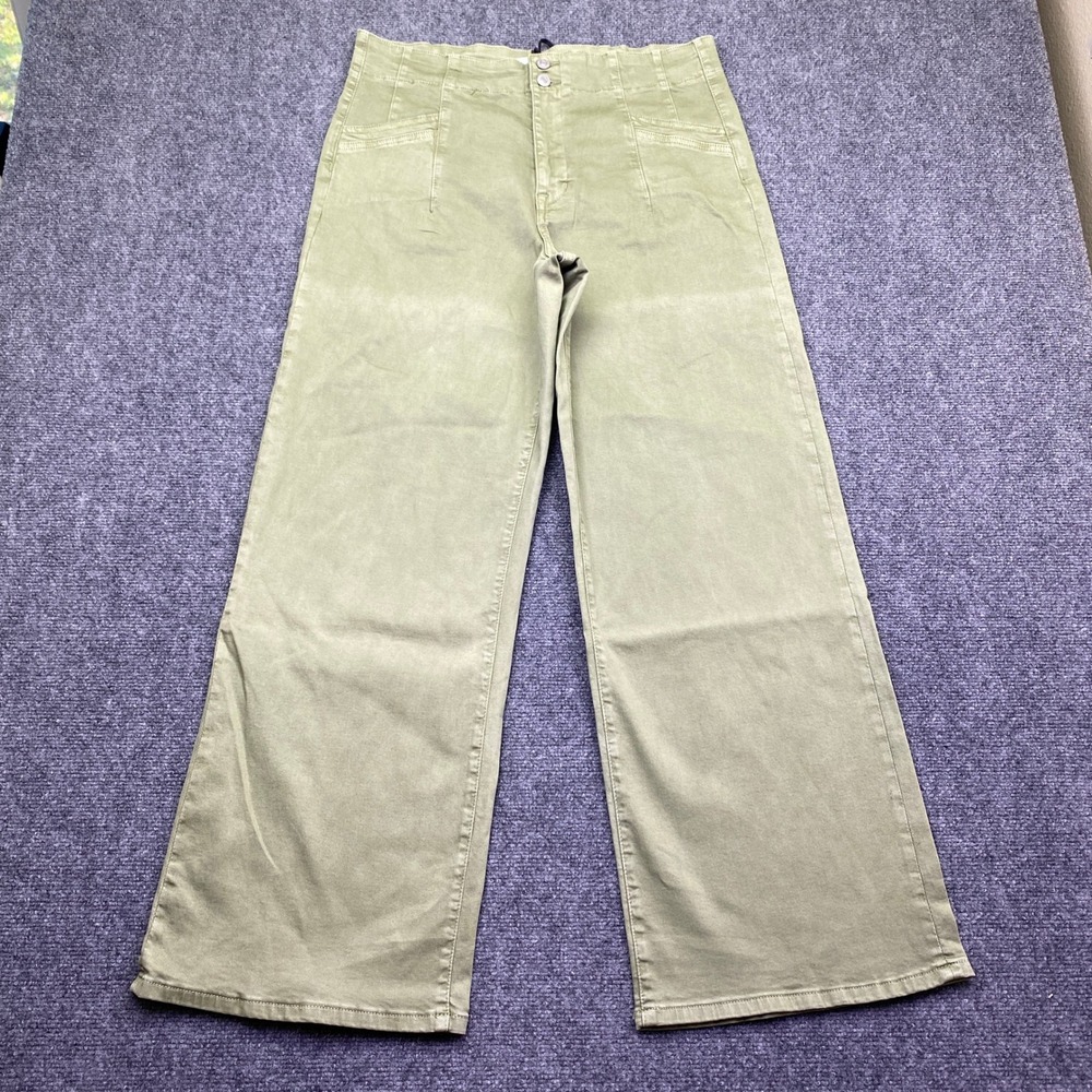 Mica Denim Womens 32 Olive Green Wide Leg High Rise Utility Pants Grunge NEW